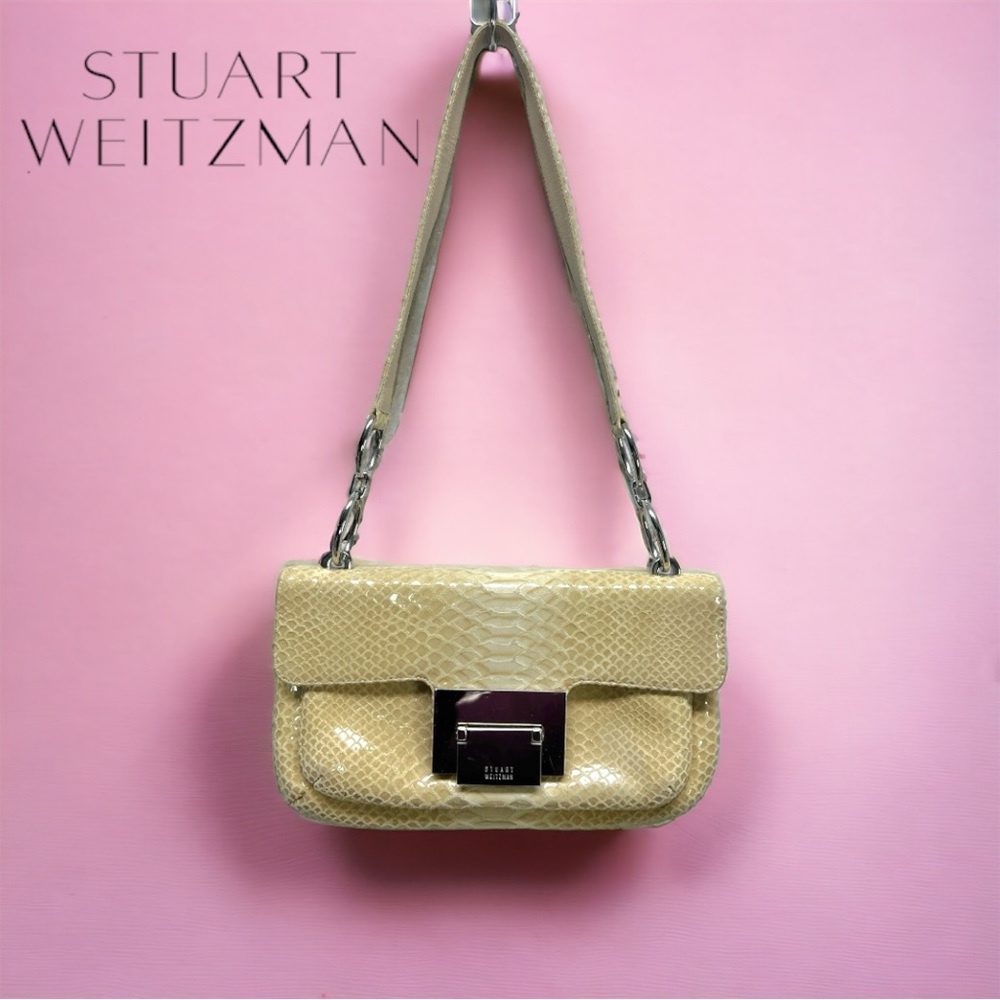 Cream Stuart Weitzman Leather Python Embossed Pri… - image 1